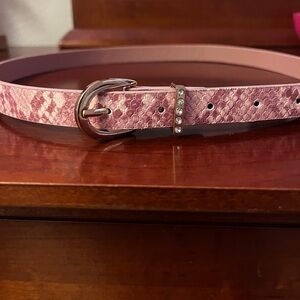 Pink Snake Print Belt with Rhinestone Buckle